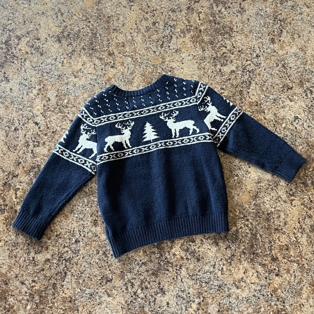 Old Navy 2T Fair Isle Reindeer Christmas Holiday Cozy Sweater Navy Blue White